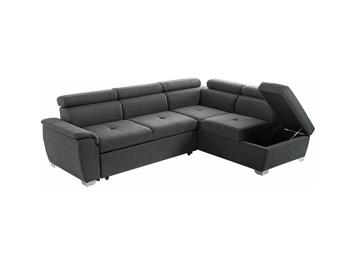Canapé d'angle droit convertible Paola 4 places avec coffre en tissu - Gris anthracite - L261 x P198 x H80cm - Loungitude
