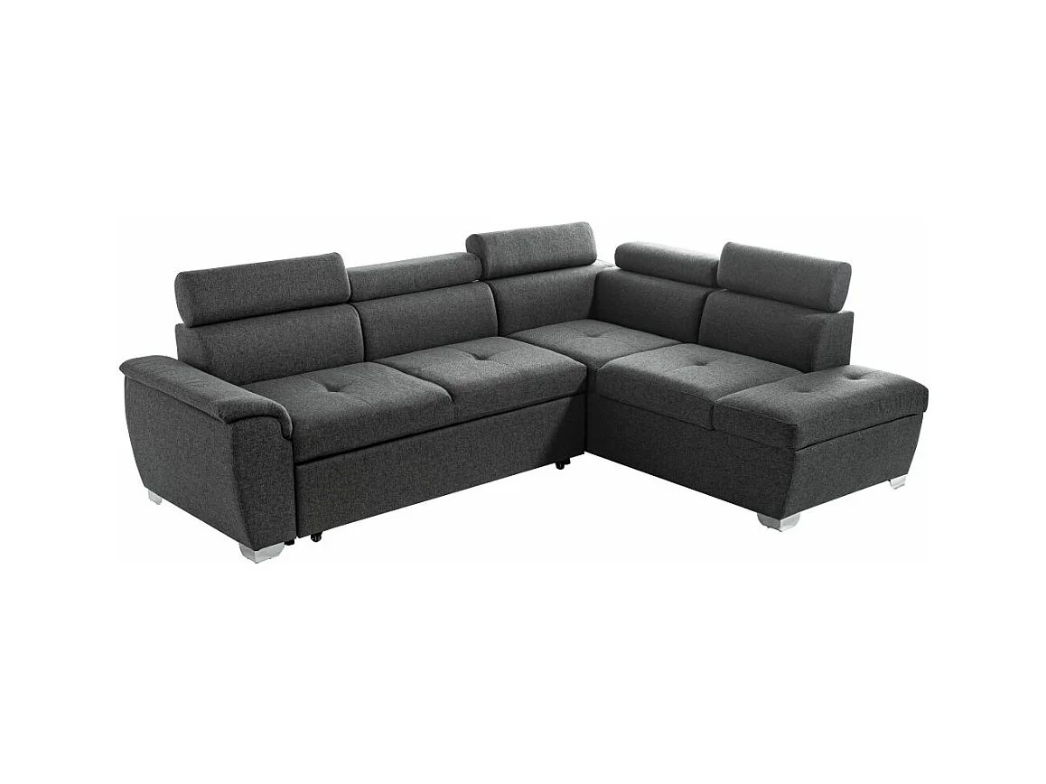 Canapé d'angle droit convertible Paola 4 places avec coffre en tissu - Gris anthracite - L261 x P198 x H80cm - Loungitude