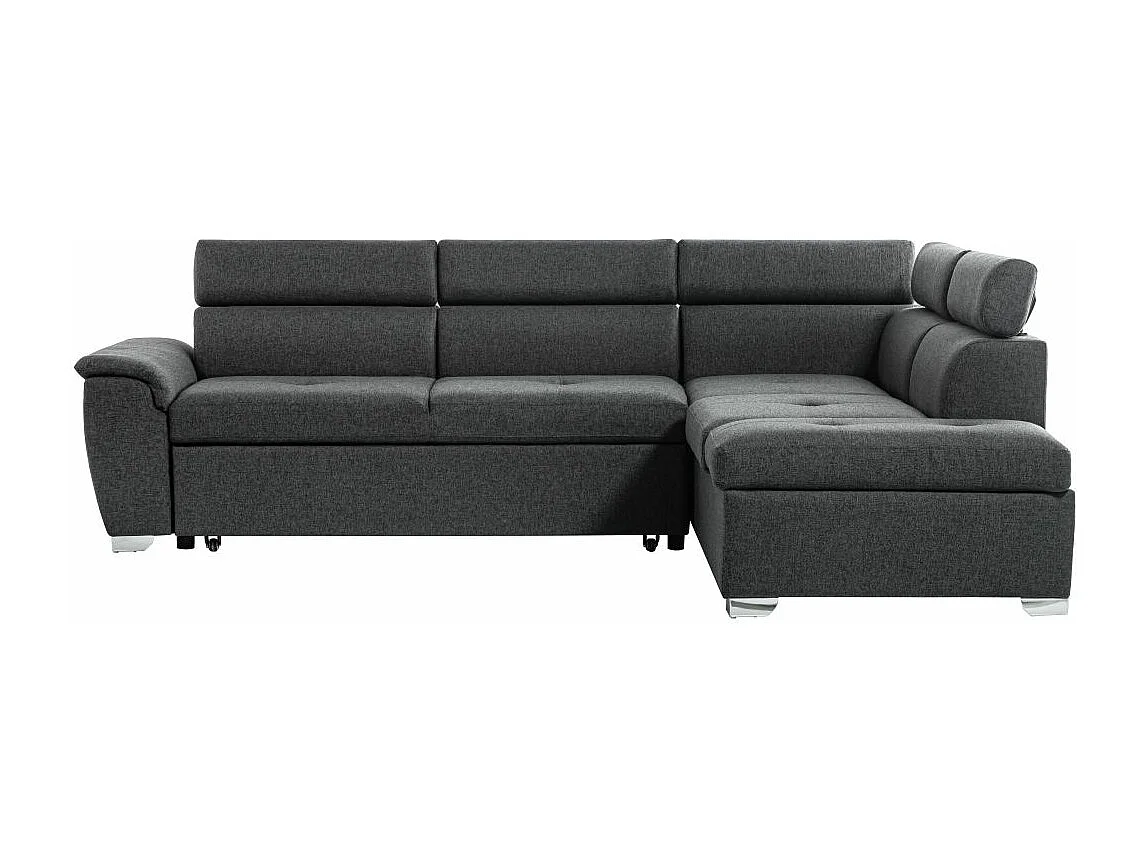 Canapé d'angle droit convertible Paola 4 places avec coffre en tissu - Gris anthracite - L261 x P198 x H80cm - Loungitude