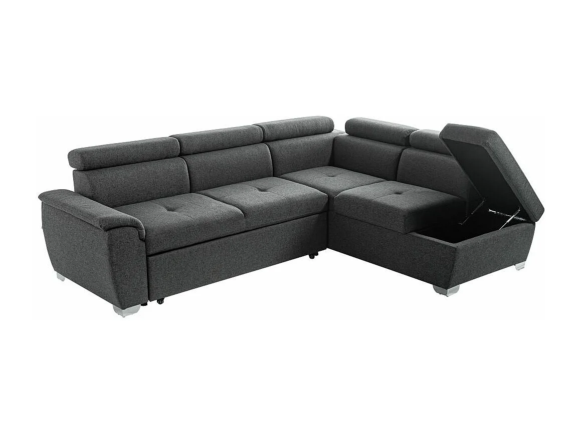 Canapé d'angle droit convertible Paola 4 places avec coffre en tissu - Gris anthracite - L261 x P198 x H80cm - Loungitude