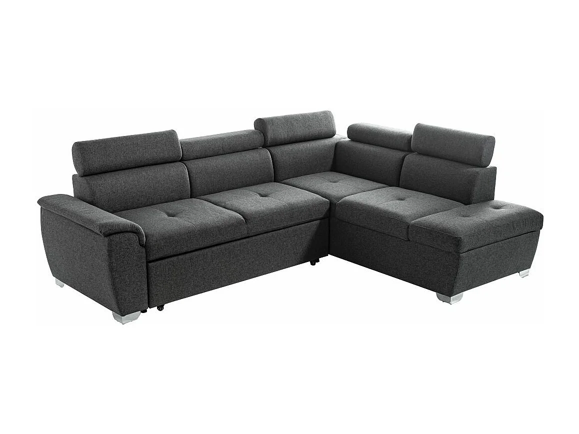 Canapé d'angle droit convertible Paola 4 places avec coffre en tissu - Gris anthracite - L261 x P198 x H80cm - Loungitude