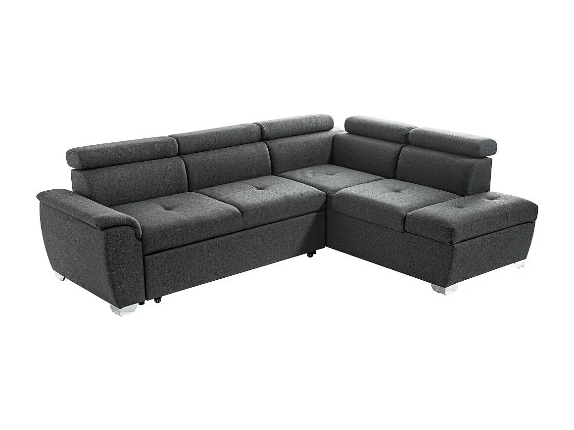 Canapé d'angle droit convertible Paola 4 places avec coffre en tissu - Gris anthracite - L261 x P198 x H80cm - Loungitude
