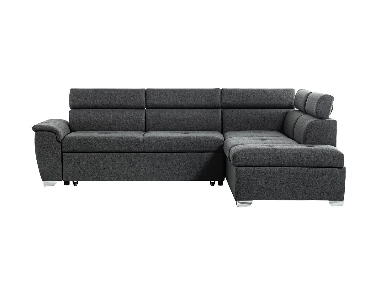 Canapé d'angle convertible 4 places en tissu gris anthracite PAOLA