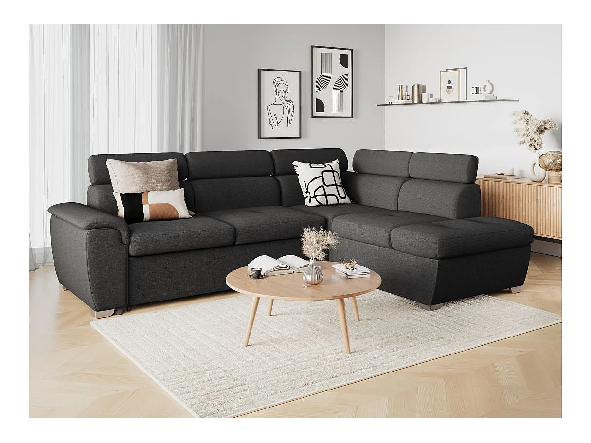Canapé d'angle convertible 4 places en tissu gris anthracite PAOLA