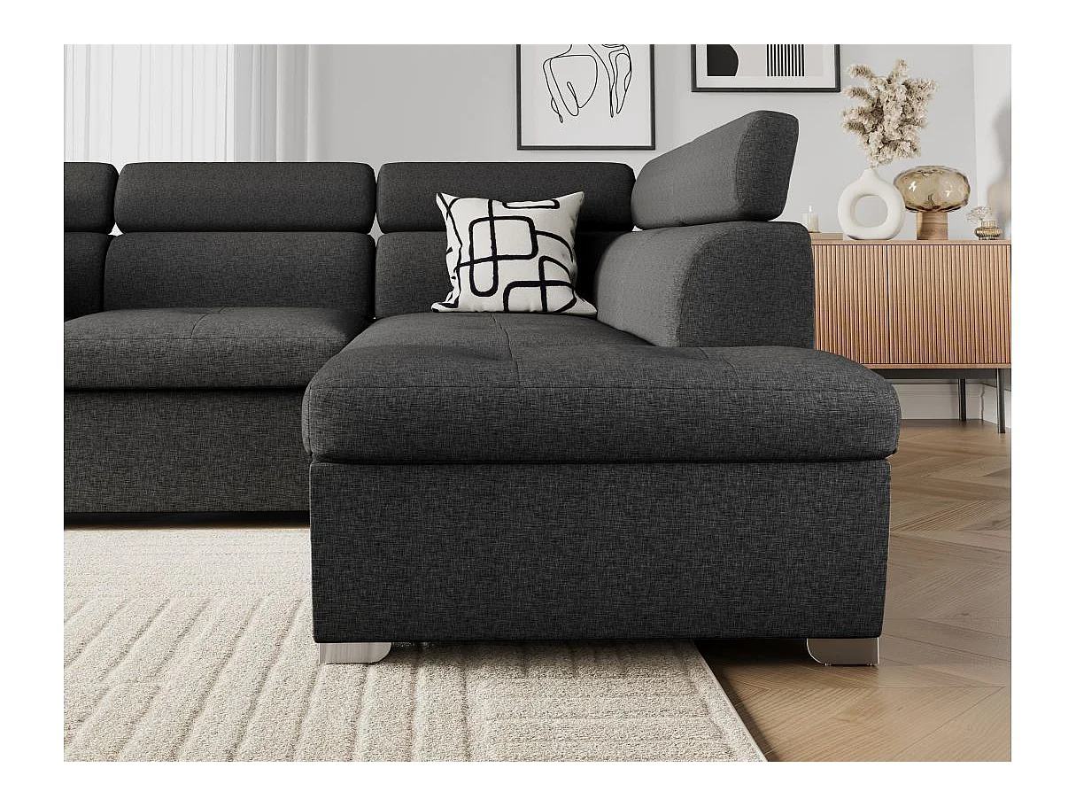 Canapé d'angle convertible 4 places en tissu gris anthracite PAOLA