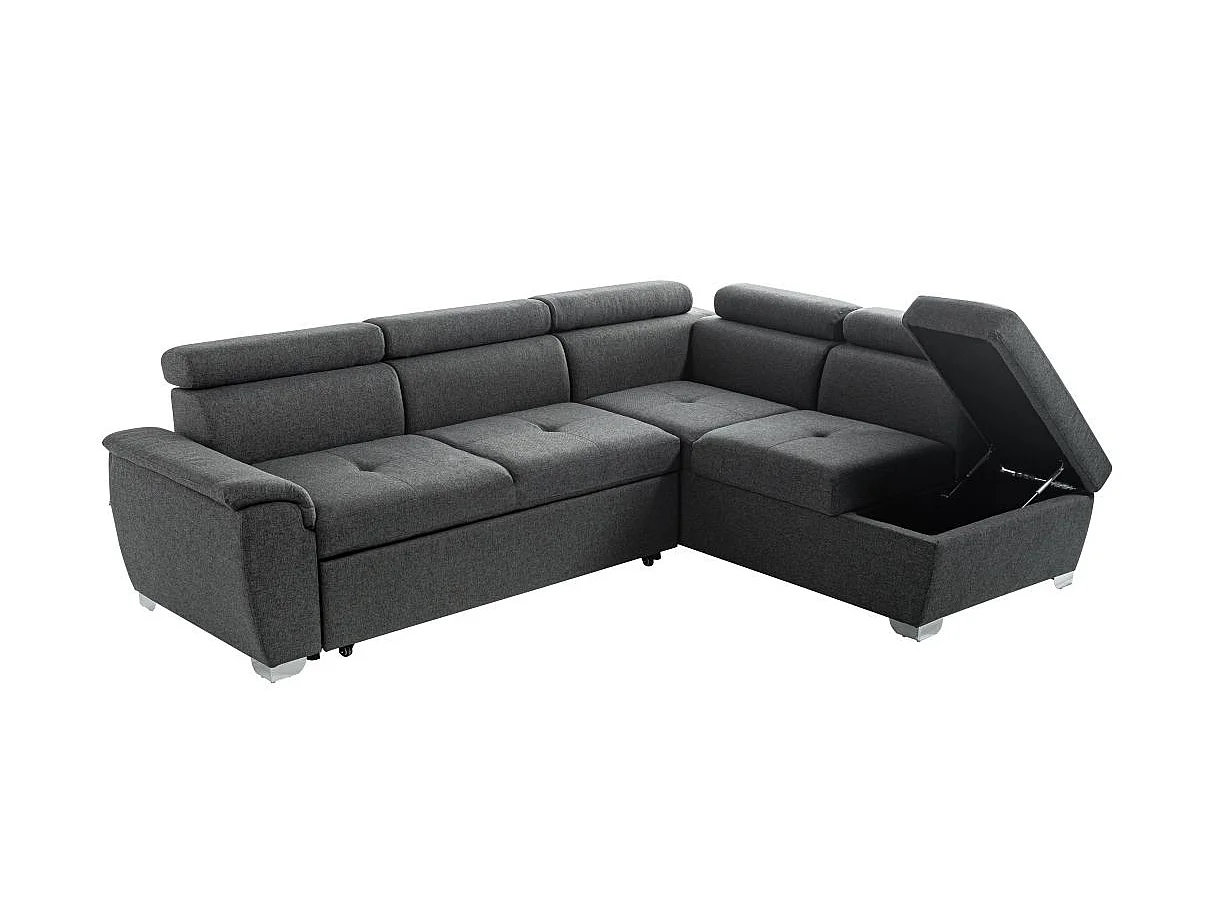 Canapé d'angle convertible 4 places en tissu gris anthracite PAOLA