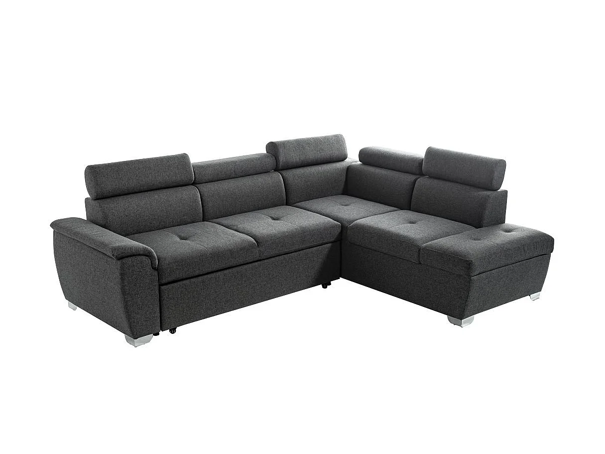 Canapé d'angle convertible 4 places en tissu gris anthracite PAOLA