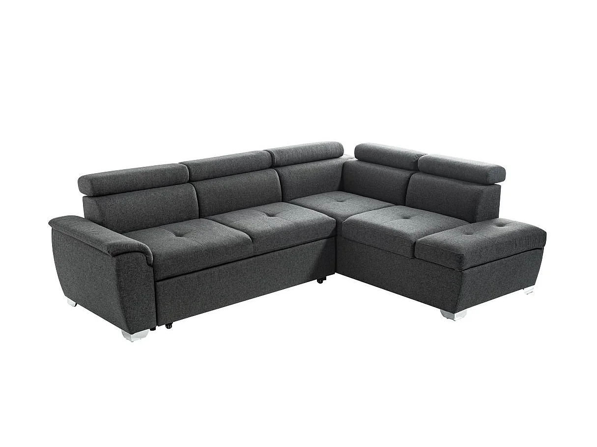 Canapé d'angle convertible 4 places en tissu gris anthracite PAOLA