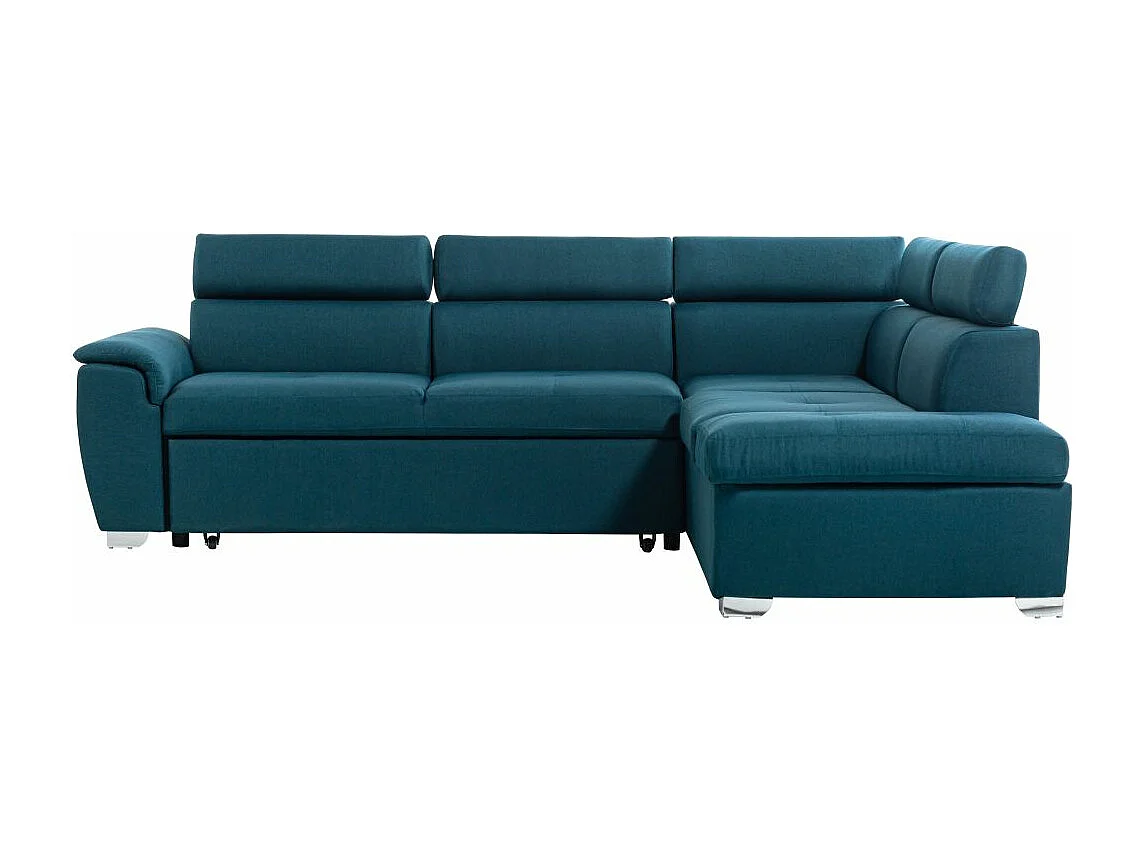 Canapé d'angle droit convertible Paola 4 places avec coffre en tissu - Bleu - L261 x P198 x H80cm - Loungitude