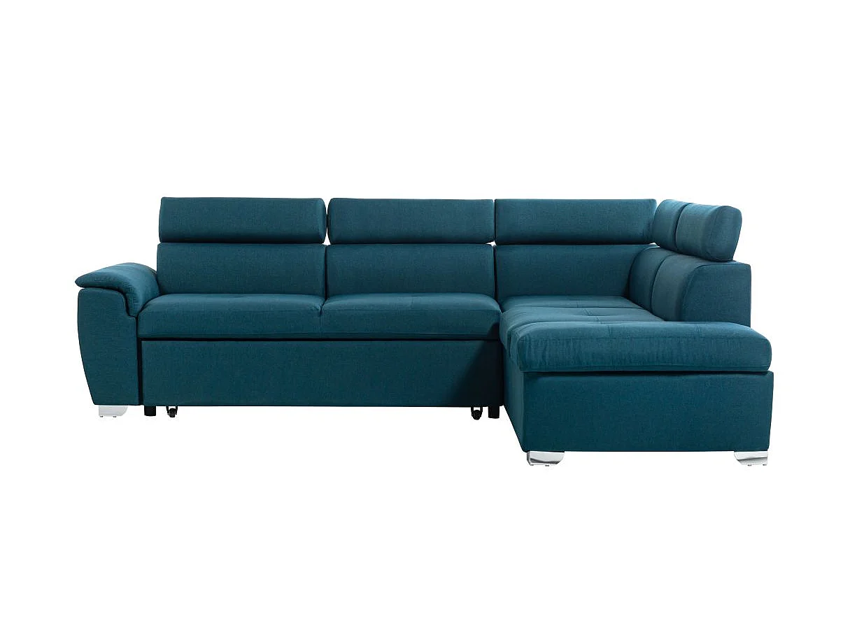 Canapé d'angle convertible 4 places avec coffre en tissu bleu PAOLA