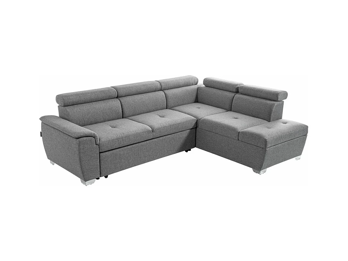 Canapé d'angle droit convertible Paola 4 places avec coffre en tissu - Gris clair - L261 x P198 x H80cm - Loungitude