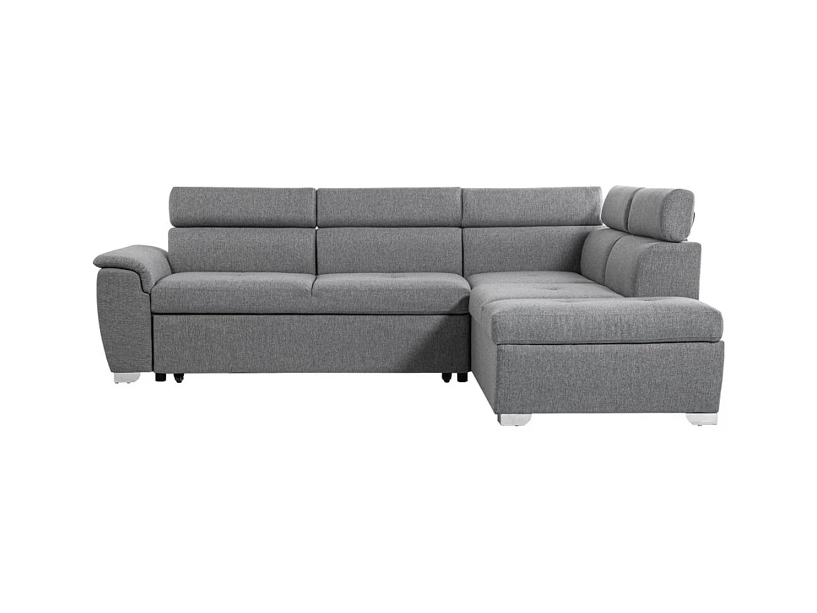 Canapé d'angle droit convertible Paola 4 places avec coffre en tissu - Gris clair - L261 x P198 x H80cm - Loungitude