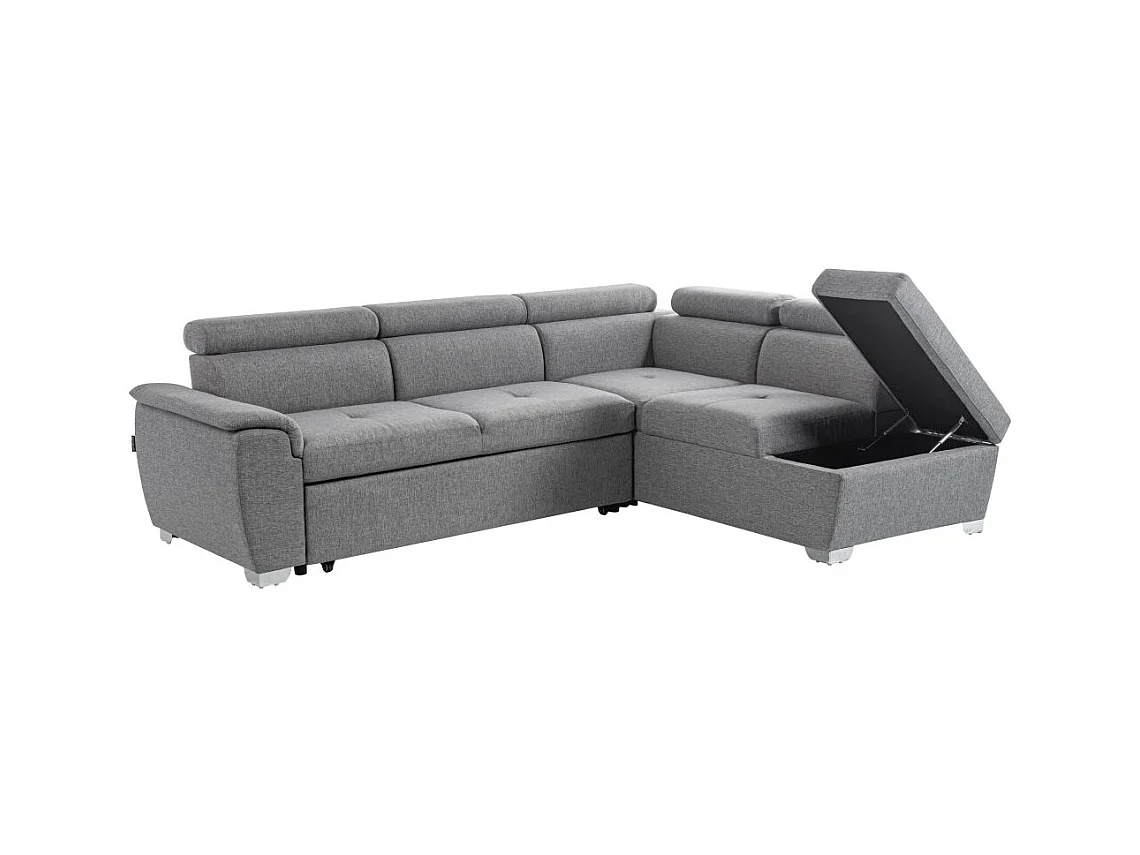 Canapé d'angle droit convertible Paola 4 places avec coffre en tissu - Gris clair - L261 x P198 x H80cm - Loungitude
