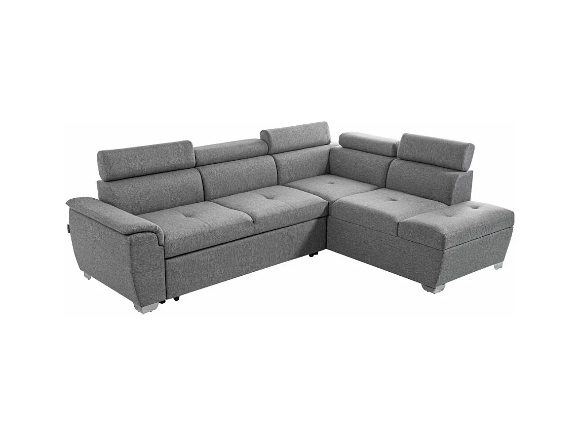 Canapé d'angle droit convertible Paola 4 places avec coffre en tissu - Gris clair - L261 x P198 x H80cm - Loungitude