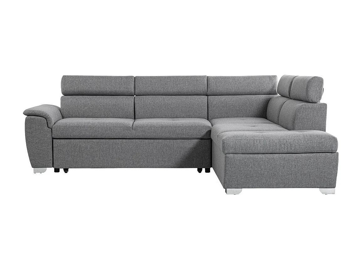 Canapé d'angle droit convertible Paola 4 places avec coffre en tissu - Gris clair - L261 x P198 x H80cm - Loungitude