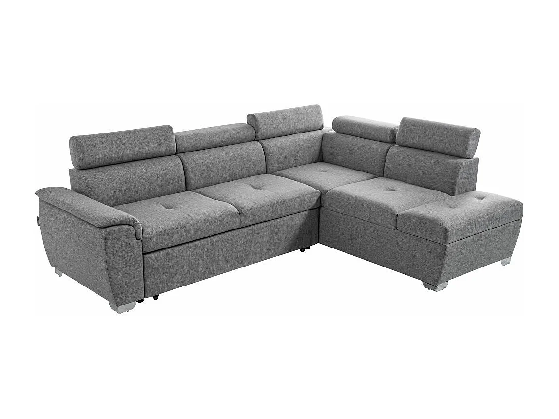Canapé d'angle droit convertible Paola 4 places avec coffre en tissu - Gris clair - L261 x P198 x H80cm - Loungitude