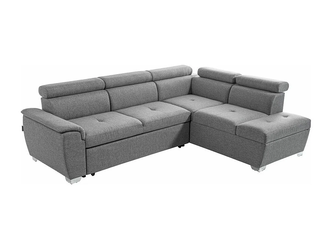 Canapé d'angle droit convertible Paola 4 places avec coffre en tissu - Gris clair - L261 x P198 x H80cm - Loungitude