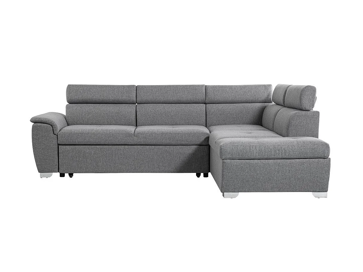 Canapé d'angle droit convertible Paola 4 places avec coffre en tissu - Gris clair - L261 x P198 x H80cm - Loungitude