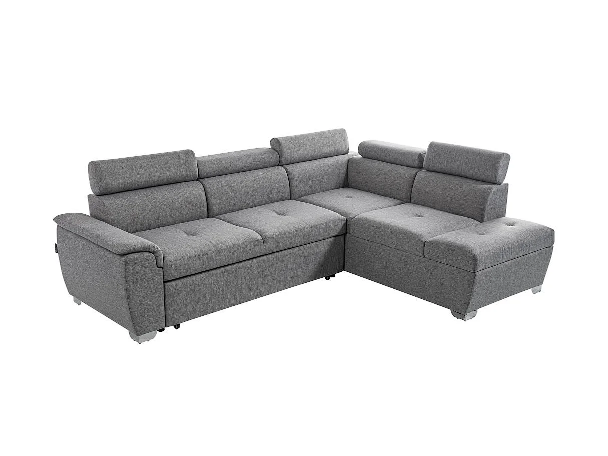 Canapé d'angle droit convertible Paola 4 places avec coffre en tissu - Gris clair - L261 x P198 x H80cm - Loungitude