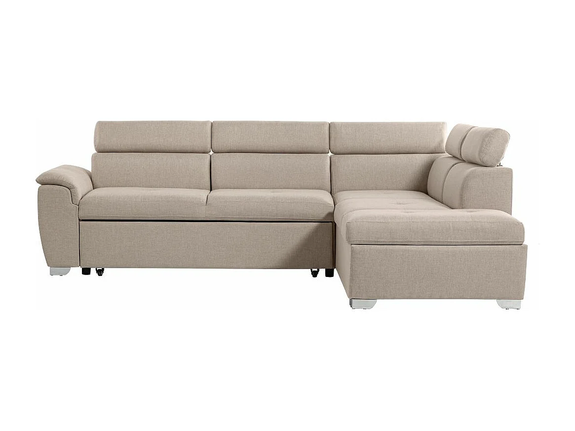 Canapé d'angle droit convertible Paola 4 places avec coffre en tissu - Beige - L261 x P198 x H80cm - Loungitude