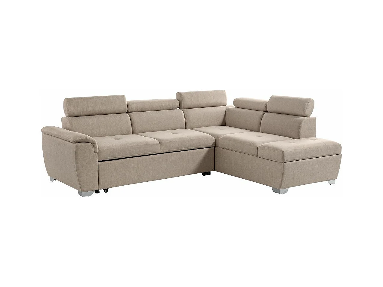 Canapé d'angle droit convertible Paola 4 places avec coffre en tissu - Beige - L261 x P198 x H80cm - Loungitude