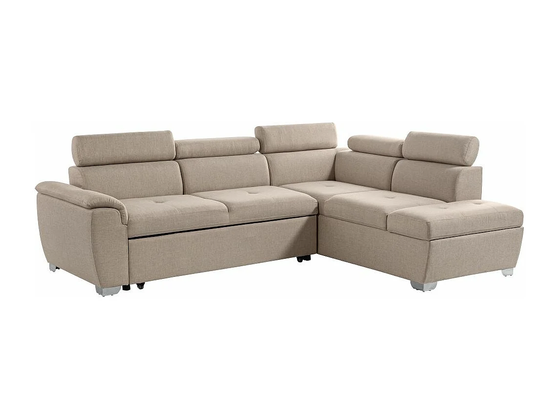 Canapé d'angle droit convertible Paola 4 places avec coffre en tissu - Beige - L261 x P198 x H80cm - Loungitude