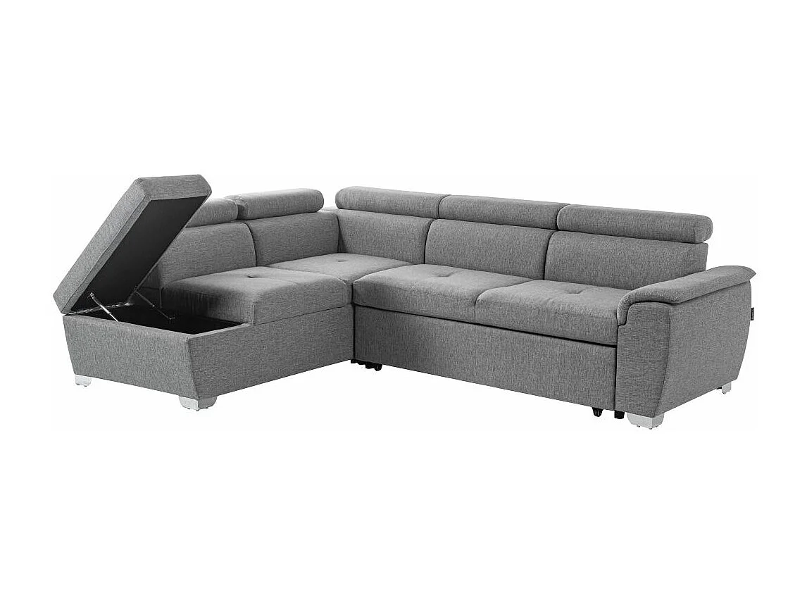 Canapé d'angle gauche convertible Paola 4 places avec coffre en tissu - Gris clair - L261 x P198 x H80cm - Loungitude