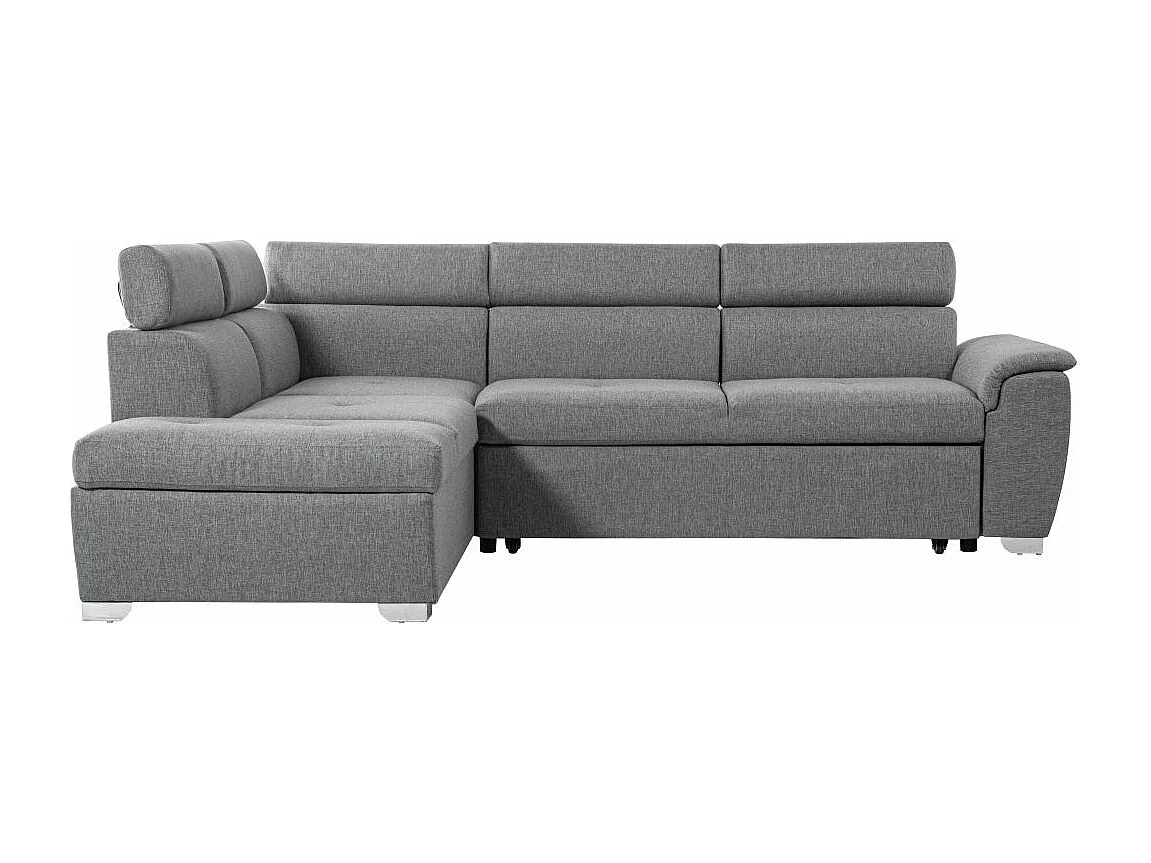 Canapé d'angle gauche convertible Paola 4 places avec coffre en tissu - Gris clair - L261 x P198 x H80cm - Loungitude