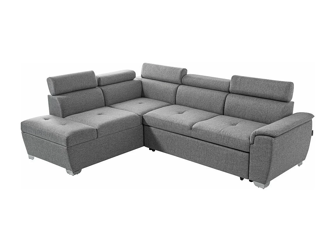 Canapé d'angle gauche convertible Paola 4 places avec coffre en tissu - Gris clair - L261 x P198 x H80cm - Loungitude