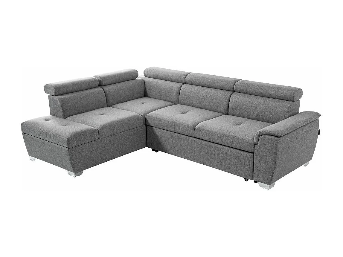 Canapé d'angle gauche convertible Paola 4 places avec coffre en tissu - Gris clair - L261 x P198 x H80cm - Loungitude
