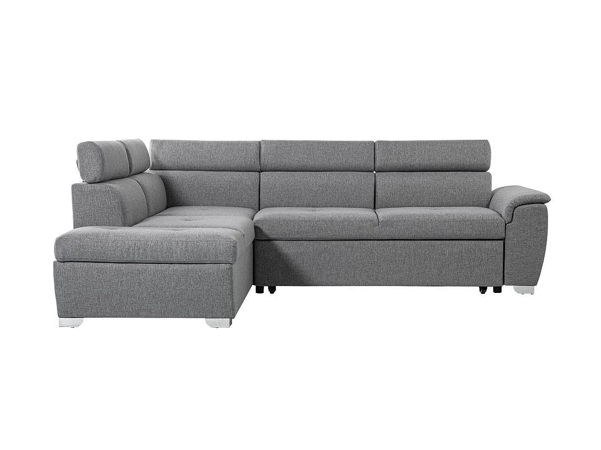 Canapé d'angle gauche convertible Paola 4 places avec coffre en tissu - Gris clair - L261 x P198 x H80cm - Loungitude