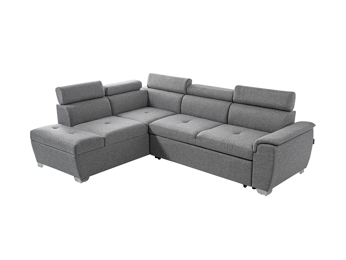 Canapé d'angle gauche convertible Paola 4 places avec coffre en tissu - Gris clair - L261 x P198 x H80cm - Loungitude
