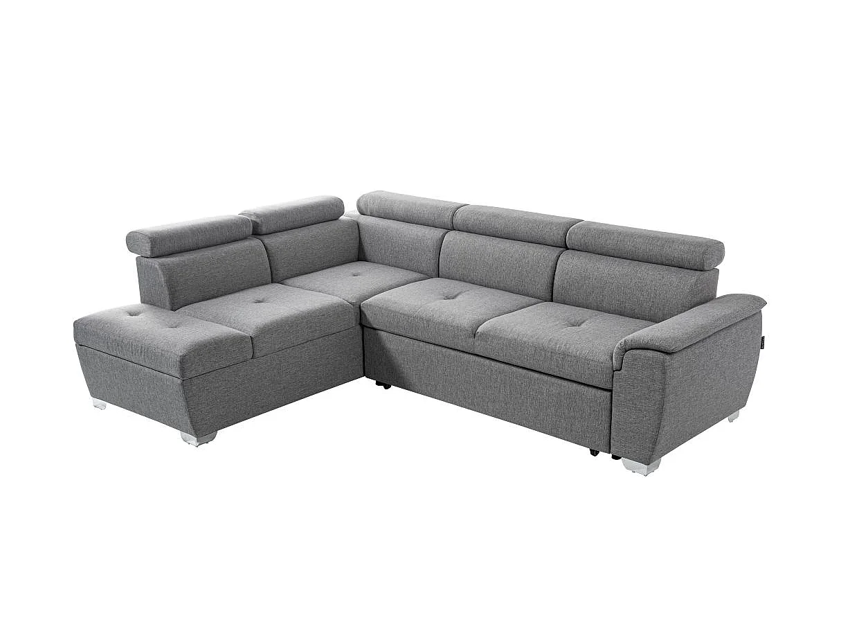 Canapé d'angle gauche convertible Paola 4 places avec coffre en tissu - Gris clair - L261 x P198 x H80cm - Loungitude