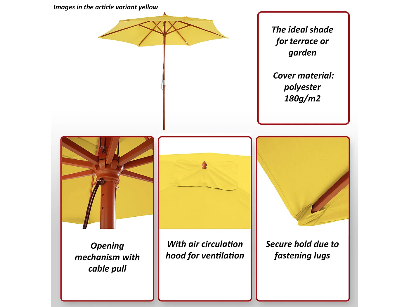 Parasol Lisbonne Ø 3m,  rouge