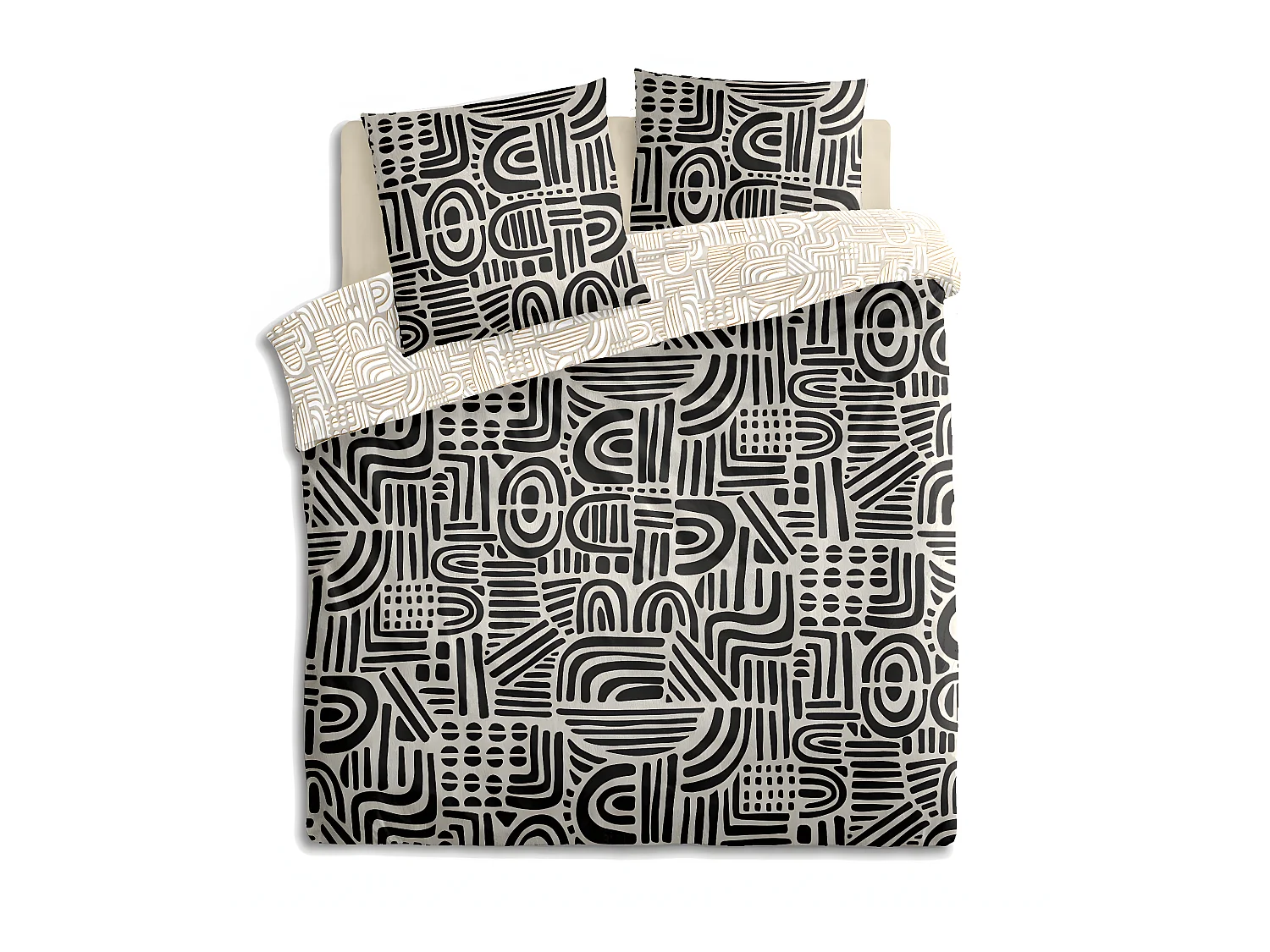 Parure de lit 2 Personnes 240 x 220 cm Housse de couette avec 2 taies en Coton Imprimé Tipu