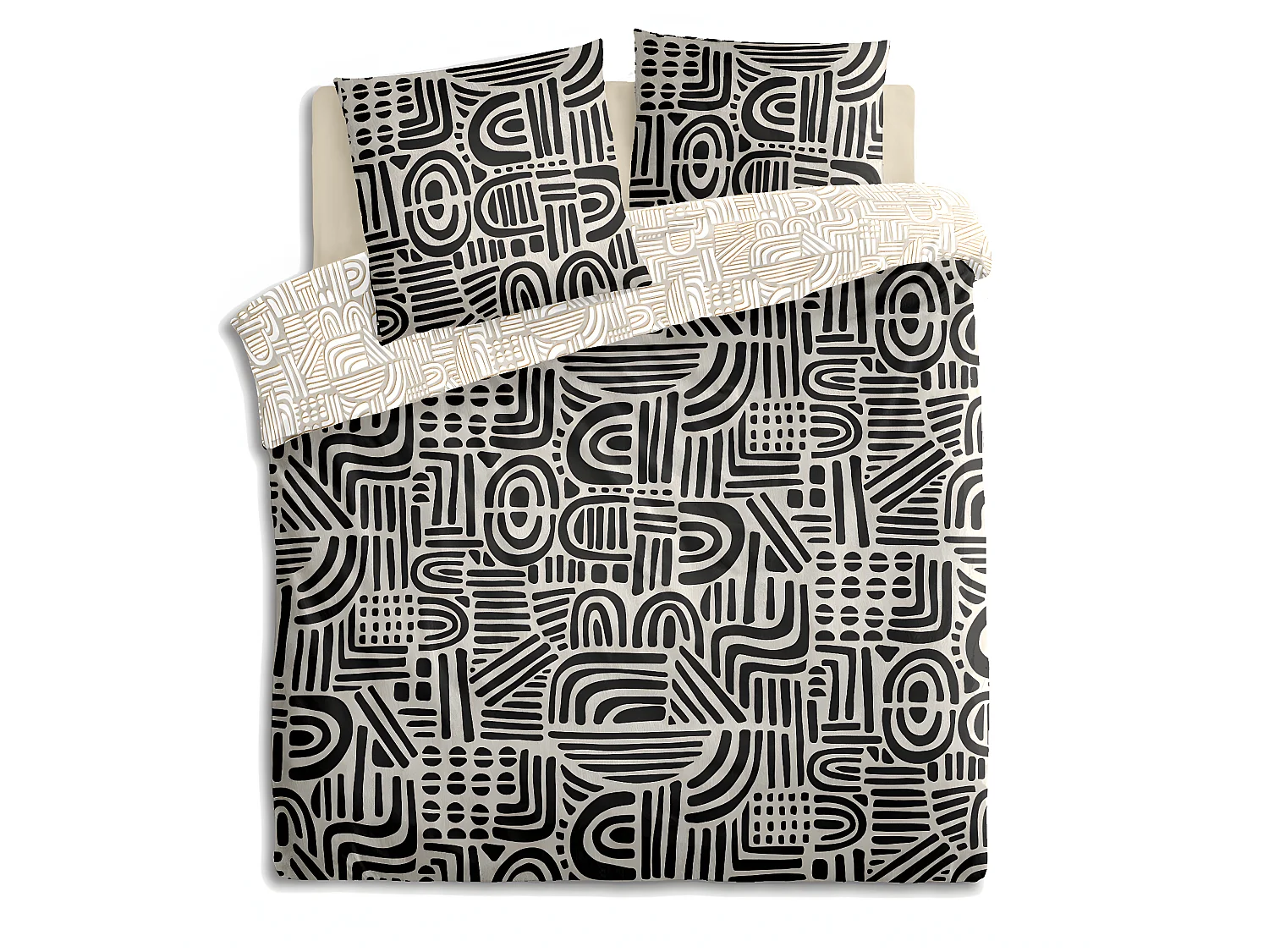 Parure de lit 2 Personnes 240 x 220 cm Housse de couette avec 2 taies en Coton Imprimé Tipu