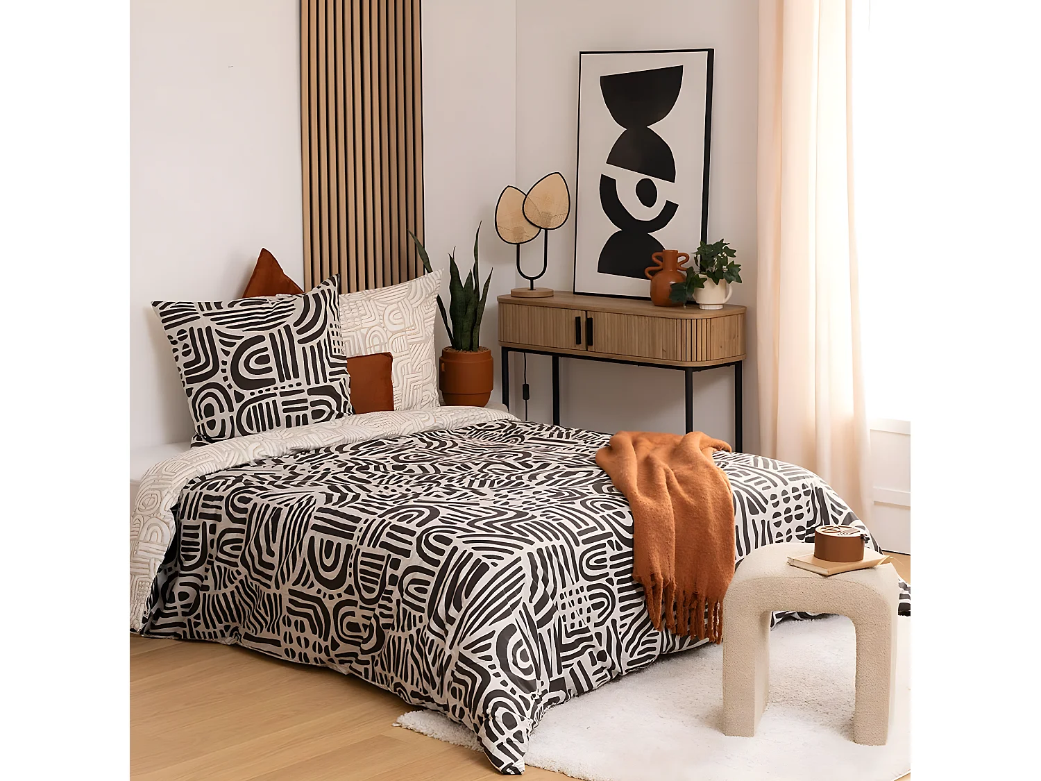 Parure de lit 2 Personnes 240 x 220 cm Housse de couette avec 2 taies en Coton Imprimé Tipu