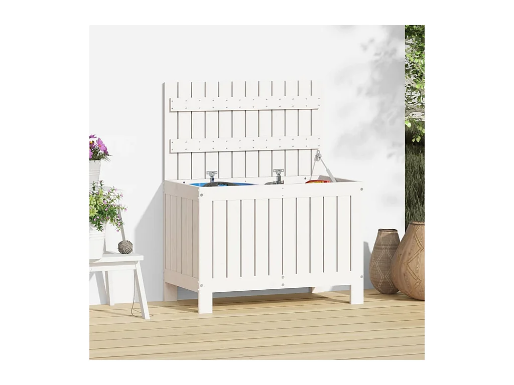 Boîte de rangement de jardin Blanc 76x42,5x54 cm Bois de pin