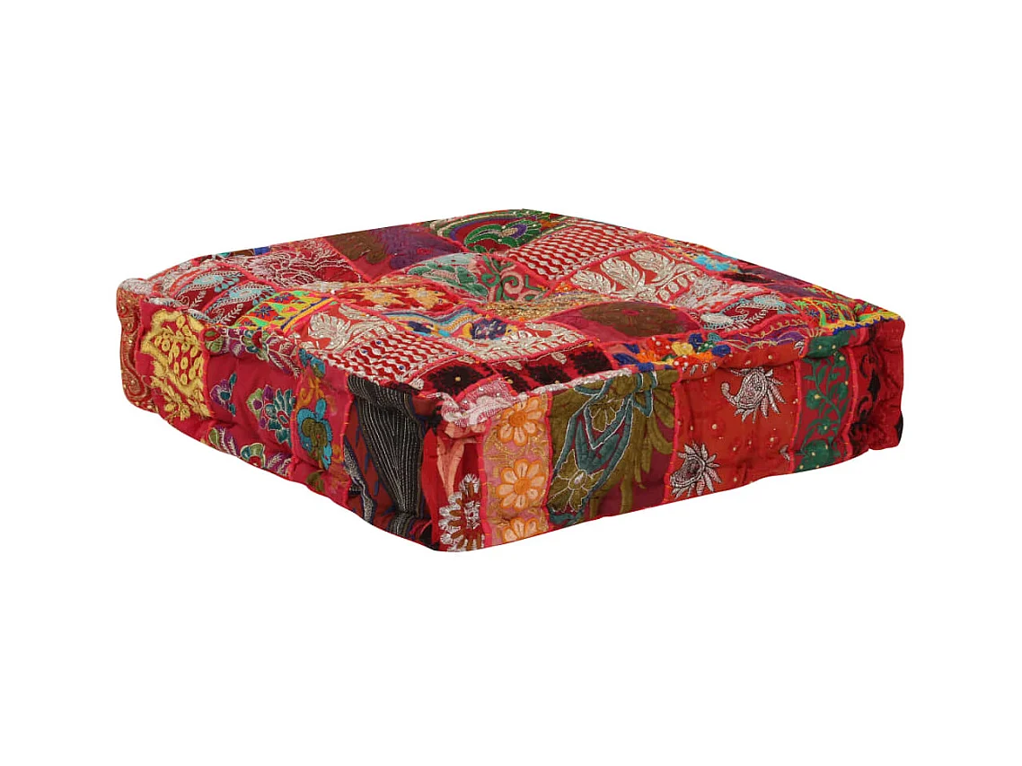 Pouf carré en coton fait à la main 50 x 50 x 12 cm Rouge