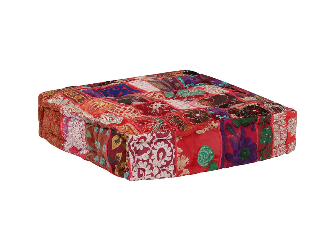 Pouf carré en coton fait à la main 50 x 50 x 12 cm Rouge