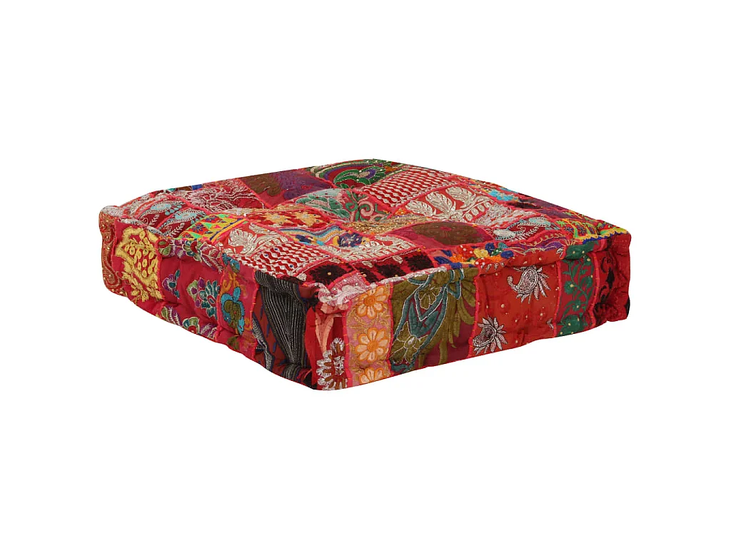 Pouf carré en coton fait à la main 50 x 50 x 12 cm Rouge