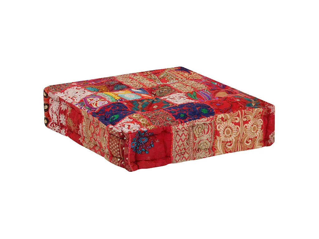 Pouf carré en coton fait à la main 50 x 50 x 12 cm Rouge