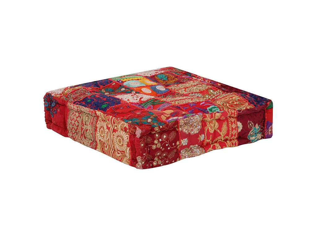 Pouf carré en coton fait à la main 50 x 50 x 12 cm Rouge