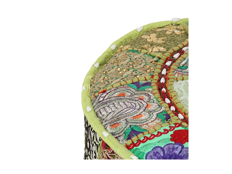 Patchwork Sitzpouf Rund Baumwolle Handgefertigt 40x20 cm Grün