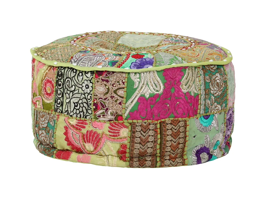 Poef patchwork rond handgemaakt 40x20 cm katoen groen