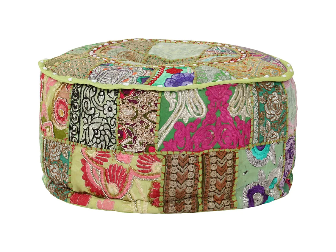 Poef patchwork rond handgemaakt 40x20 cm katoen groen