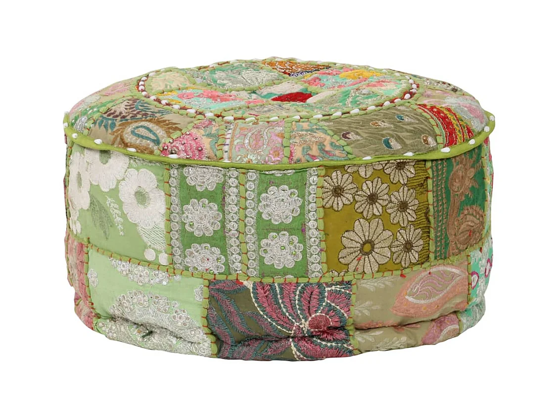 Poef patchwork rond handgemaakt 40x20 cm katoen groen