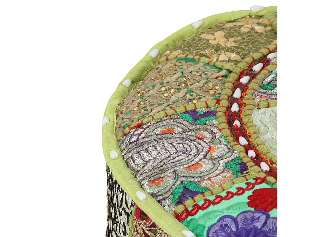 Poef patchwork rond handgemaakt 40x20 cm katoen groen