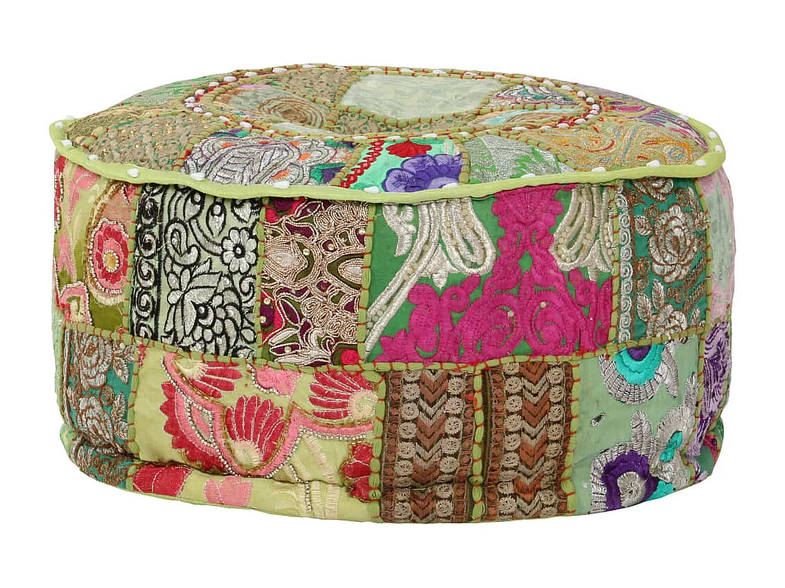 Poef patchwork rond handgemaakt 40x20 cm katoen groen
