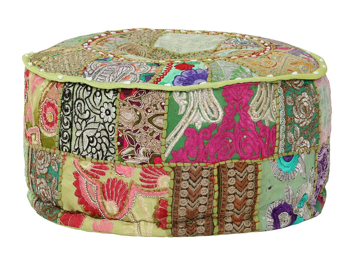 Poef patchwork rond handgemaakt 40x20 cm katoen groen